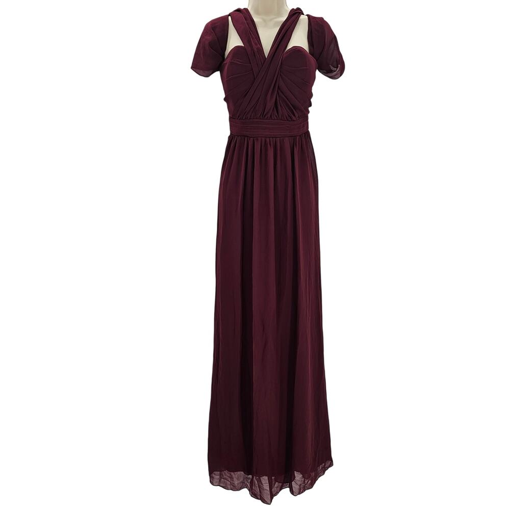 Birdy Grey Womans size L Grace Chiffon Convertible Formal Gown Cabernet NEW